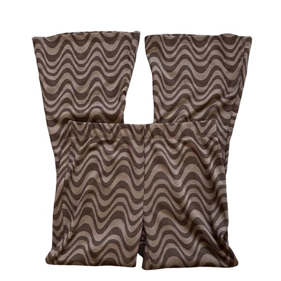 Leggings Women Large Pull On Pockets SO High Rise Flare Zig Zag Stripe Brown - Picture 2 of 6